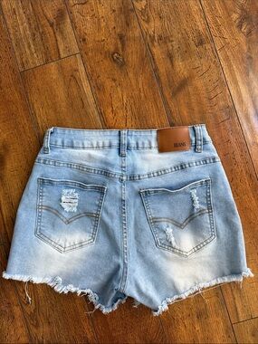 Women's Light Blue Distressed Denim Jean Shorts